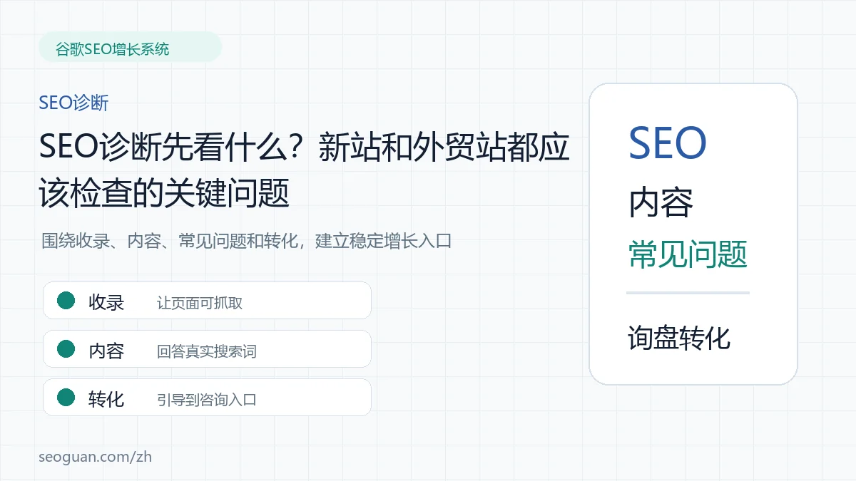 SEO诊断先看什么？新站和外贸站都应该检查的关键问题