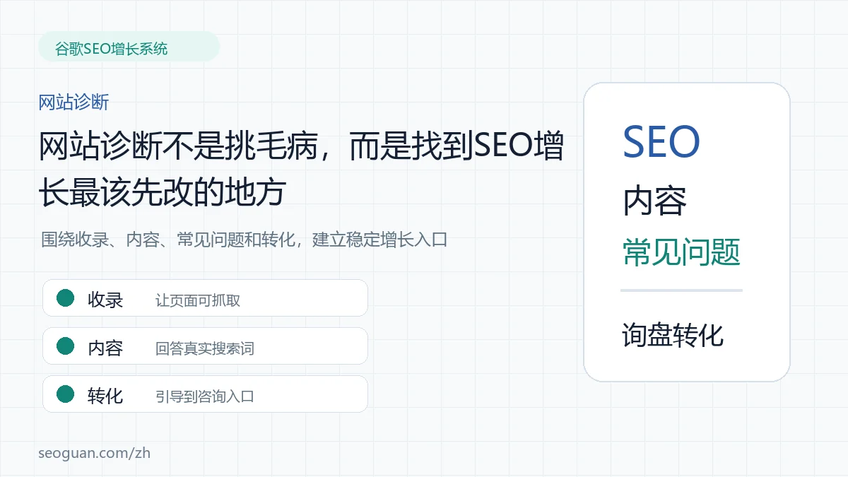 网站诊断不是挑毛病，而是找到SEO增长最该先改的地方