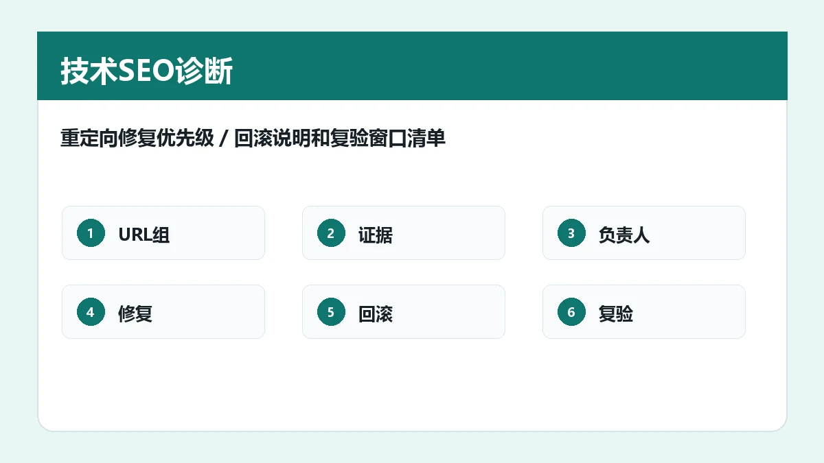 重定向修复优先级、回滚说明和复验窗口清单