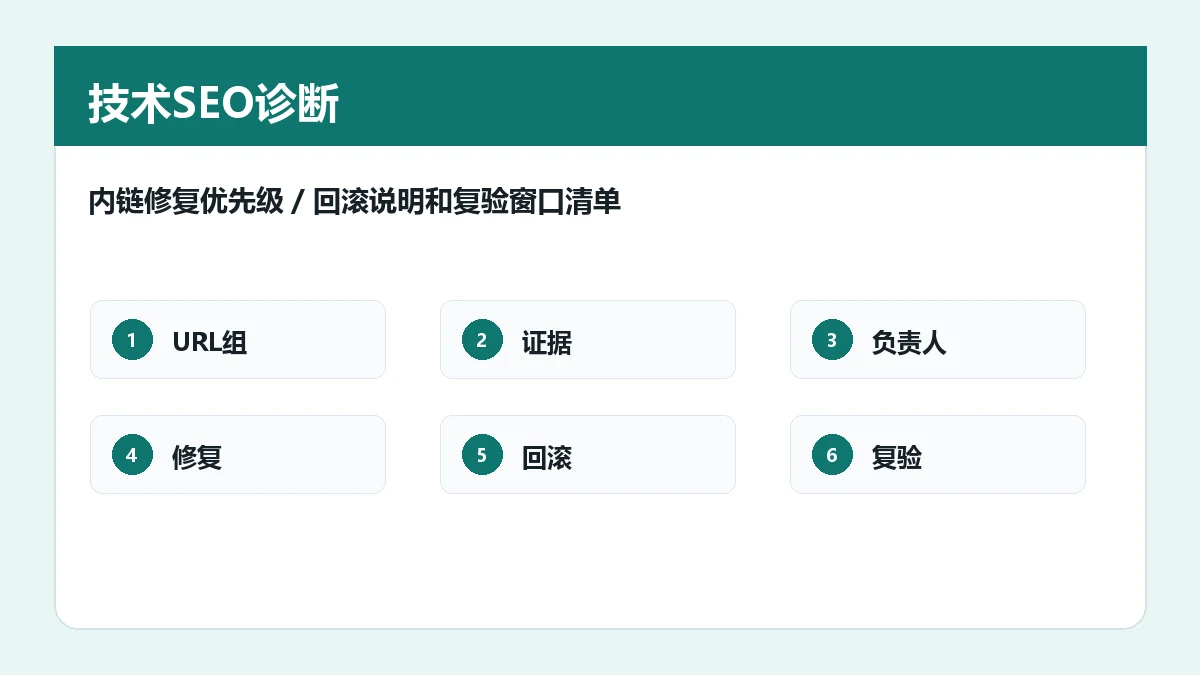 内链修复优先级、回滚说明和复验窗口清单