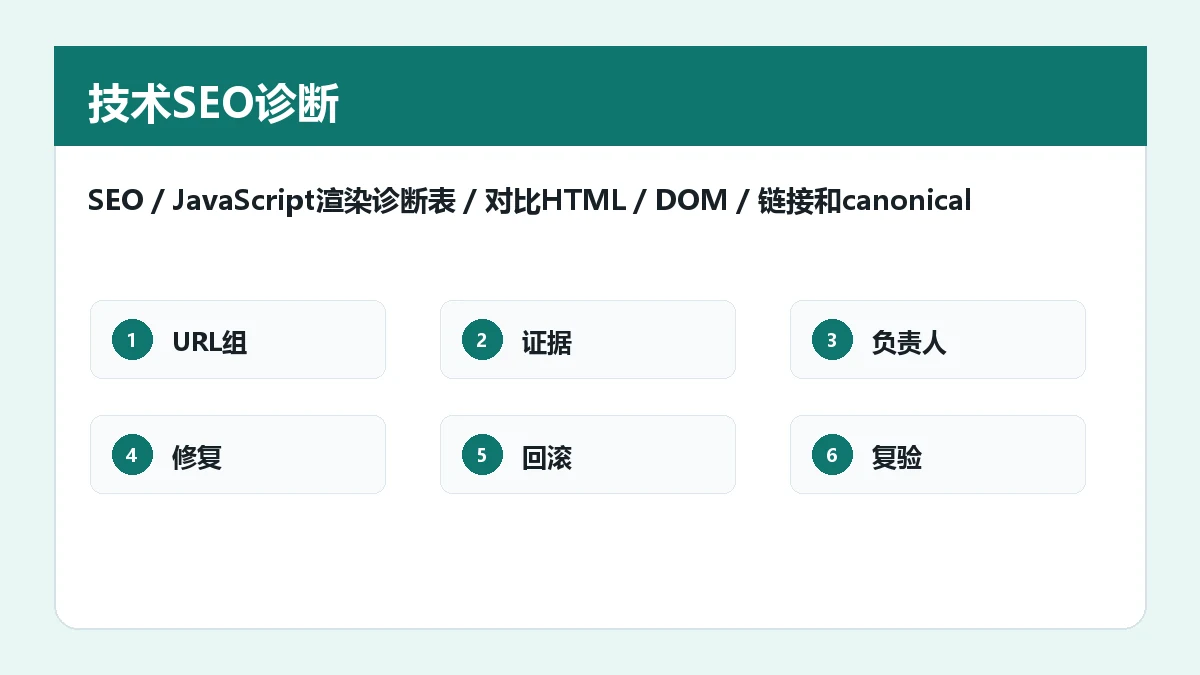 SEO JavaScript渲染诊断流程怎么做:HTML、DOM和链接证据