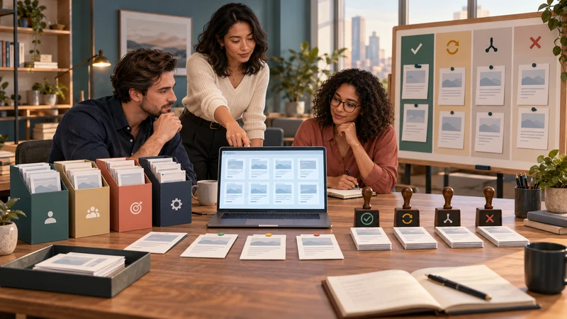 B2B marketing team reviewing a content portfolio and page decisions